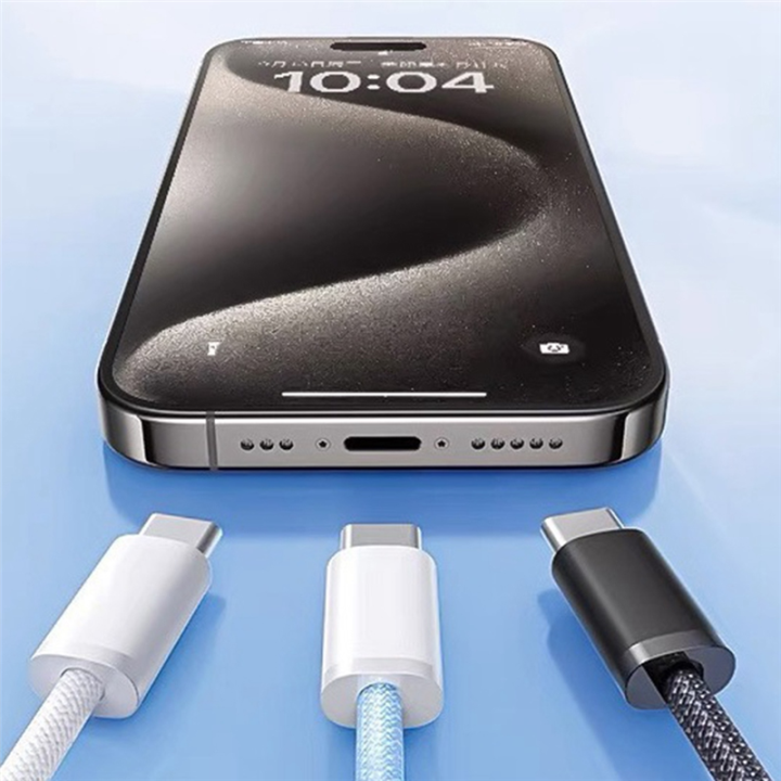 For%2015%20Macaron%20Data%20Cable%20Dual%20Type-C%20Fast%20Charging%20Braided%20Data%20Cable%20C%20to%20C%2060W%20100cm%20Charging%20Cable,Gray%20White%20Easy%20to%20Use%20-%20Image%202