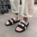 New Net Red One Strip Beach Slippers Men's Summer Velcro Adjustable Couple Non-Slip Trendy Outdoor Casual. 