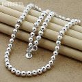 DOTEFFIL 925 Sterling Silver 6mm Smooth Beads Ball Chain Necklace For Women Trendy Wedding Engagement Jewelry.