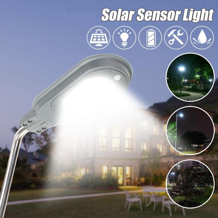【New Choice】40W 82 LED Solar Street Road Wall Light Lamp Waterproof IP65 PIR Motion Sensor + Light Control+ Dim Sensor Pure White Monocystalline Solar Panel w/ 50cm Pole Support Rod Outdoor Garden