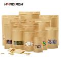 100PCS Kraft Paper Brown Window Bag Tea Nuts Moisture-proof Packaging Bags Stand Up Ziplock Food Storage Pouch Kraft Show Pocket. 