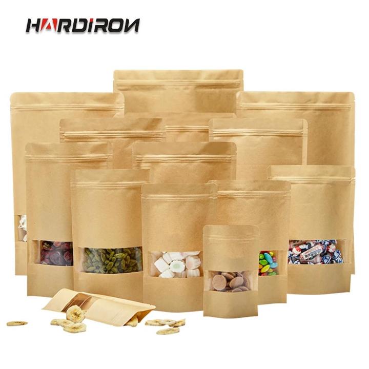100PCS%20Kraft%20Paper%20Brown%20Window%20Bag%20Tea%20Nuts%20Moisture-proof%20Packaging%20Bags%20Stand%20Up%20Ziplock%20Food%20Storage%20Pouch%20Kraft%20Show%20Pocket%20-%20Image%202