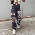 Women's Fashion Sexy Jeans Casual High Waist Pants Ripped Trousers Women Jeans Retro Denim Ripped Holes Frayed Loose Jeans Women.