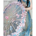 Antique Hanfu Flower Waterproof Beach Lace Umbrella Feather Lolita Streamer Aesthetic Atmosphere Cosplay Yarn Umbrella Parasol Moonlight Shines. 