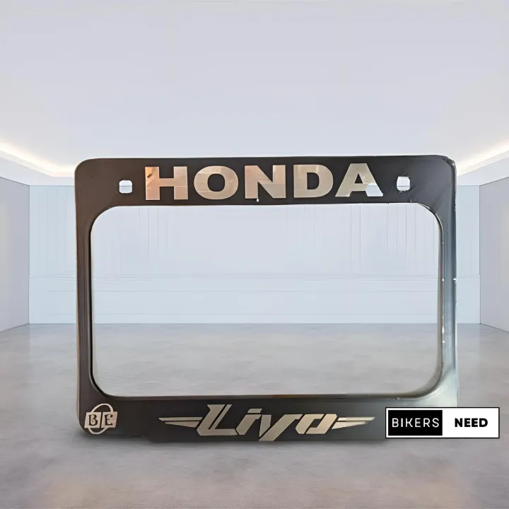 Honda%20Livo%20Bike%20Stainless%20Steel%20Number%20Plate/License%20Plate%20Frame%20Or%20Holder%20with%20Laser%20Marking%20Bike%20Name%20-%20Image%202