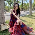 Single hell freezia kewei, same printed dress tall waist niche beach holiday dresses. 