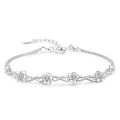 Authentic S925 Sterling Silver Crystal Vintage Plum Blossom Flower Bracelet Bangle For Women Girl Lady Wedding Birthday Gift.