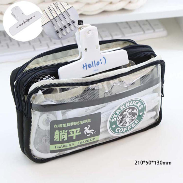 Transparent Transparent pencil case Convenient 22*13*5cm Weaving Multilayers pencil bag Aesthetic design Large capacity Large capacity pen pouch for School Office Art class Students Stationery storage