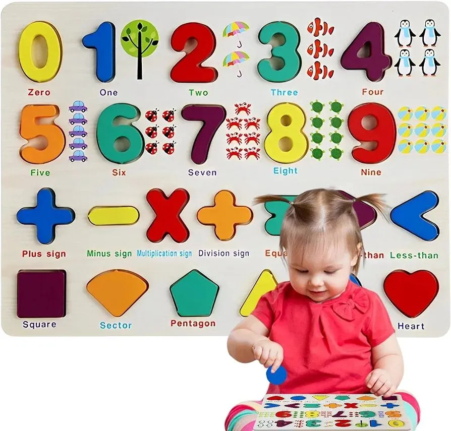 Best Quality Wooden Number Puzzles with Pictures for Children, Educational  Learning Puzzle Board Toy (Multi-colour) Wood puzzles for Toddlers,