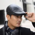 natural cowhide leather hat men's  leather berets fashion brand caps winter warm men leather cap earmufhats. 