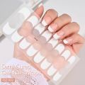 16Pcs/set Soild Semi-Cured Gel Fench Nail Stickers Black/White/Pink Full Cover Gel Nail Sticker Long-Lasting Adhesive Stickers. 