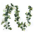 Happy night 1pc Artificial Eucalyptus Leaves Greenery Garland Faux Plant Spring Vines with White Flowers Berries for Wedding Home Party Deco. 