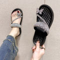 Shiny Crystal Butterfly Flat Heeled Sandals Women 2024 Summer Clip Toe Platform Slippers Woman Soft Thick Sole Flip-Flops Slides. 