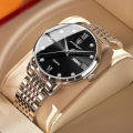 Luxury Stainless Steel Quartz Watch with Fashionable Diamond Dial, Men's Watch with Nightlight and Calendar. 