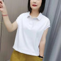 Polo collar short sleeved T-shirt women's clothing 2023 new versatile bat sleeve for middle-aged and elderly mothers top i. 