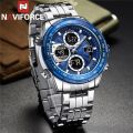 NAVIFORCE 9197 Top Brand Luxury Stainless Steel Blue Casual Men Watch Digital Male Clock Military Sport Man Wristwatch-Silver Blue. 