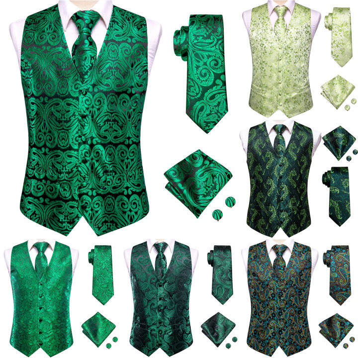 Green Mint Sage Silk Mens Waistcoat Tie Set Sleeveless Jacket Suit