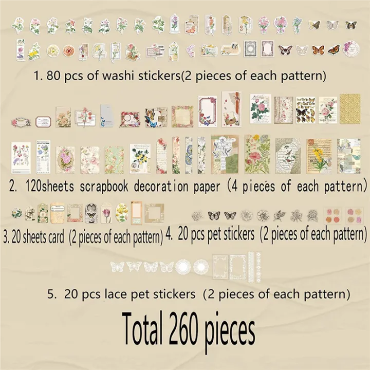 260Pcs%20Vintage%20Scrapbooking%20Stickers%20Pack,DIY%20Retro%20Journaling%20Supplies%20Stickers%20Kit,Flowers%20Scrapbook%20Paper%20Accessories%20-%20Image%208
