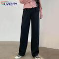 【Support-Cod】 Formal Straight Leg Pants High Waist Wide Leg Office Trousers for Women Solid Color Straight Pants with Pockets High Waist Suit Pants.