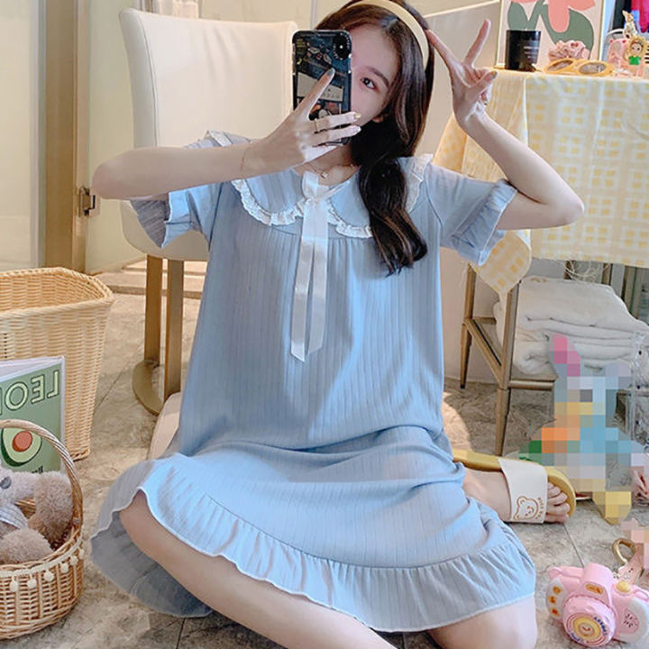 IELGY%20long%20nightdress%20Korean%20version%20ins%20summer%20pajamas%20women%20short-sleeved%20home%20service%20thin%20skirt%20-%20Image%208