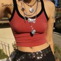 Sweetown Summer New Contrast Color Tank Top Women Casual Fitness Clothing Off Shoulder Strapless Crop Top Camisole.