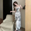 【Hot deal】 Elegant Socialite High Waist Sling dress Summer 2023 New French Design Chic Midi Dress.