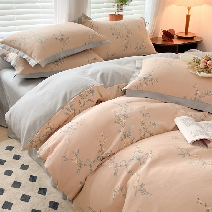 AMaternal%20and%20Child%20Double-Layer%20Yarn%20Bed%20Four-Piece%20SetinsFrench%20Retro%20Bedding%20Washed%20Cotton%20Duvet%20Cover%20Bed%20Single%20Three-Piece%20Set%20-%20Image%202