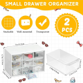 2 Pcs Small Drawer Organizer 9 Drawer Toolbox Mini Drawer Organizer with Clear Drawers Desktop Storage Box (Pink). 