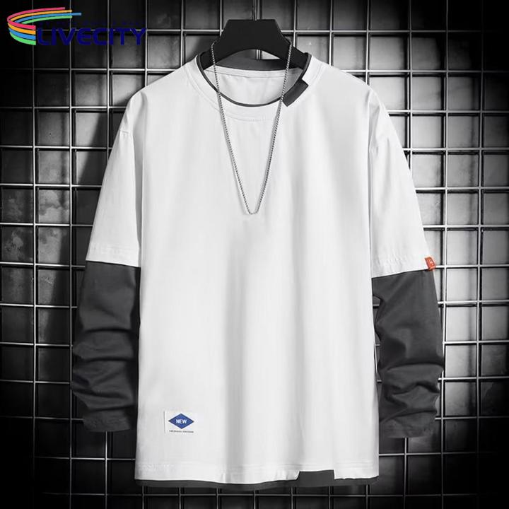 Decorative%20Splicing%20Style%20T-shirt%20Stylish%20Men's%20Two-piece%20Patchwork%20Sweatshirt%20Trendy%20Fall/winter%20Hop%20Stwear%20for%20Soutast%20Asian%20Fashion%20Enthusiasts%20Men%20Round%20Neck%20T-shirt%20-%20Image%207
