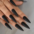 Solid Black Pointed Design Press on Nail Long Matte Frosted Stiletto Full Cover Artificial False Nails for Women Salon Home.
