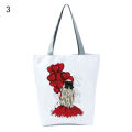 Women Tote Bag Solid Structure Foldable People Print Lady Shoulder Pouch.