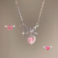 Titanium Steel Cute Pink Love Slim Pendant Necklaces Simple.