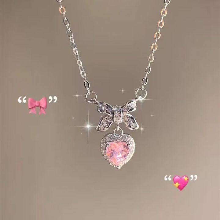 Titanium Steel Cute Pink Love Slim Pendant Necklaces Simple