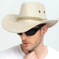 Wide Brim Cowboy Hat Protective Sunscreen Unisex Sheriff Cap Adjustable Wind Rope Western Hat for Horseback Riding Fishing.