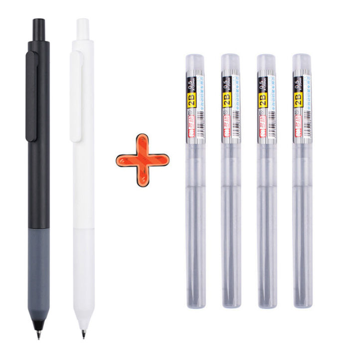 0.5 0.7 Mm Mechanical Pencils Set 2B Black White Japanese Style Student Pencil with Refills Draw Writting Supplies Stationery