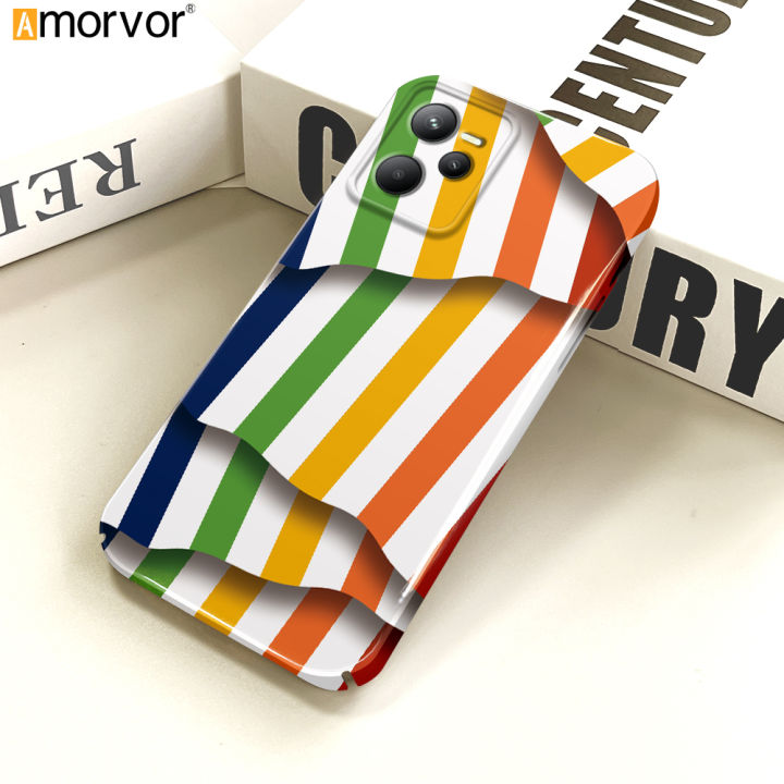 AMORVOR for Realme C35 Narzo 50A Prime Back Cover Colorful Stripes Hard Phone Case Camera Protection Mobile Cover