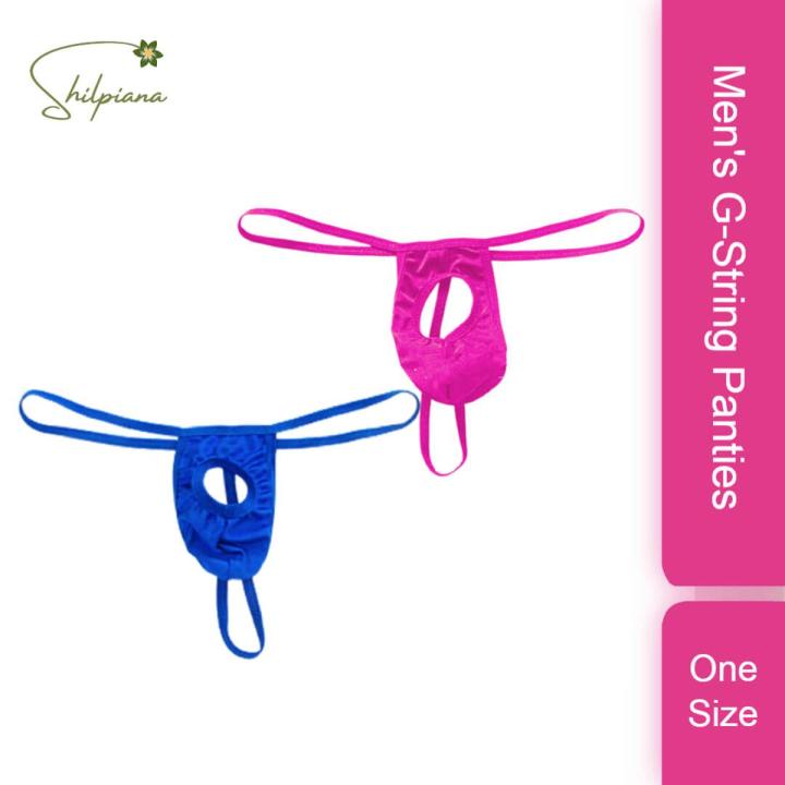 3 Pieces Men’s FrontHole Underwear Panties Without Trace T-shaped Back pants Micro Thongs Underpants Lingerie Stylish & Fashionable Seductive T-Back Panties For Mans From Shilpiana By Shilpian(Red, Black, White, Blue, Golden, Silver- Free Size)