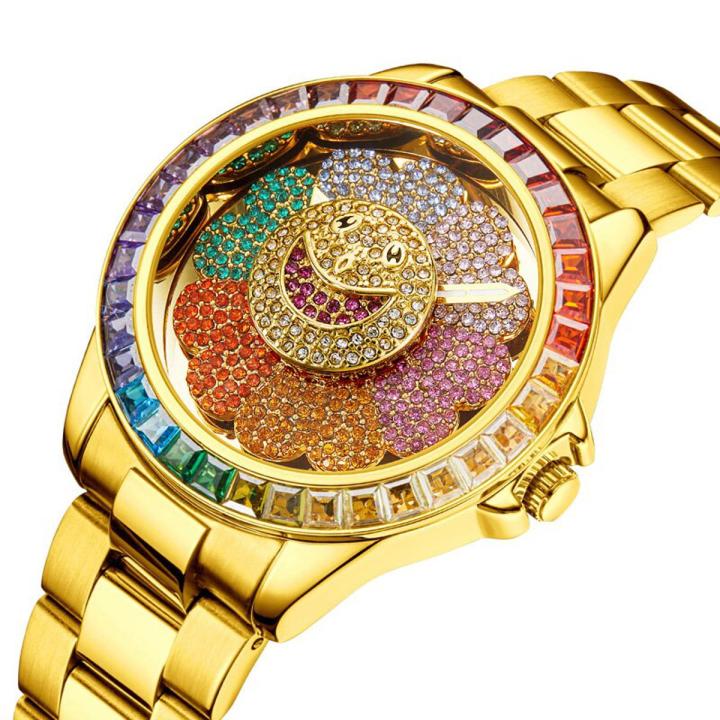 Funny Watch For Men Luxury Diamond Rotating Sunflower Dial Watches