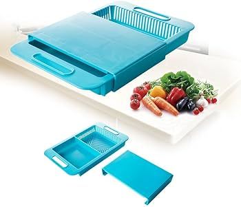3 in 1 Chopping Board with Tray and Strainer , Plastic Cutting Board for Meats Vegetables Fruits Chicken Set of 1 Chopping Boards
