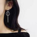 Vintage Long Drop Earrings For Women Fashion Jewelry Korean Double Circle Metal Geometric Golden/Silver Hanging Dangle Earring For Girl - Ear Ring. 