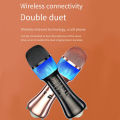 KTV Wireless Microphone Speaker Noise Reduction Bass Treble Player Rechargeable Mic Singing Device for Recording Cyan. 