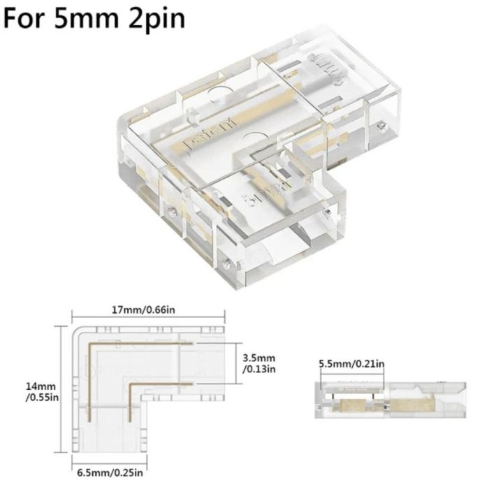 Quick Connect 90 Degree COB LED Connectors L Shape Corner Transparent L