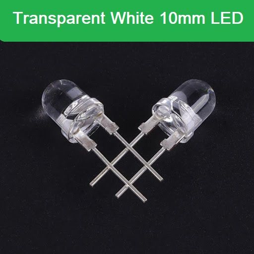 100Pcs - Transparent 10mm WHITE LED Light 10mm LED Light WHITE Light Bulbs 10mm Round LED Light Emitting Diode 10mm WHITE LED For Indicator Light LED 10mm Transparent WHITE LED