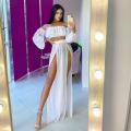 8 Colors Summer Women's Clothes Sets Solid Color Off Shoulder Long Sleeve Tops Cover Up Skirt 2pcs Suit Holiday Beachear.