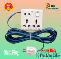 Multi Plug (Heavy Duty+Long lusting) 8 pin Universal Socket and 10 Feet Blue Cable.