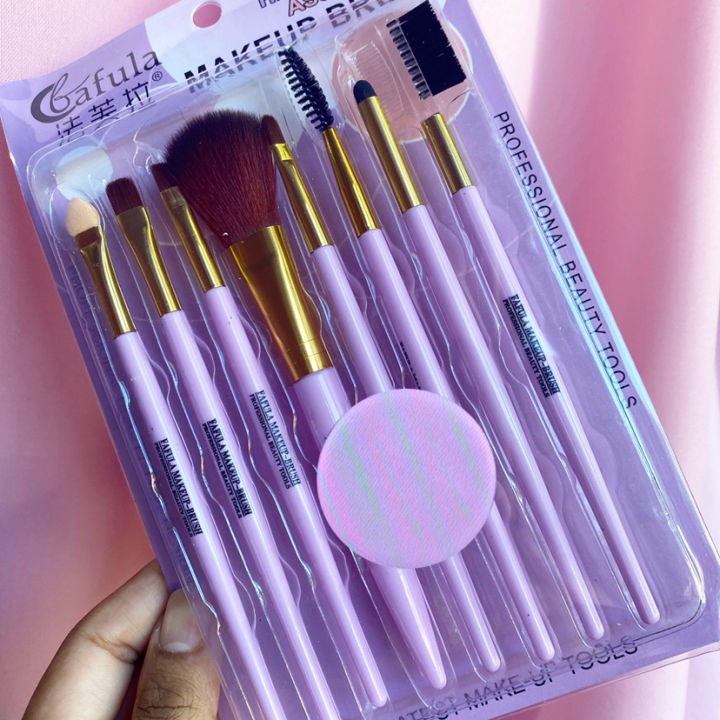 Makeup Brush Kit - 9 Pieces - with puff