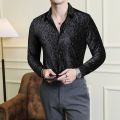 Fashion Men's Velvet Shirts Shiny Dance Clothes For Men Luxury Elegant Mens Dress Shirts Spring Autumn Long Sleeve Casual Blouse.