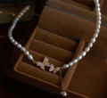 Bohemian Crystal Pearl Butterfly Necklace Vintage Y-Drop Fashion Choker Pendant Jewelry for Women and Girls.