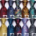 Hi-Tie Red Fashion Paisley 100% Silk Men's Tie Set 8.5cm Wedding Ties For Men New Design Hanky Cufflinks Set Quality Necktie.