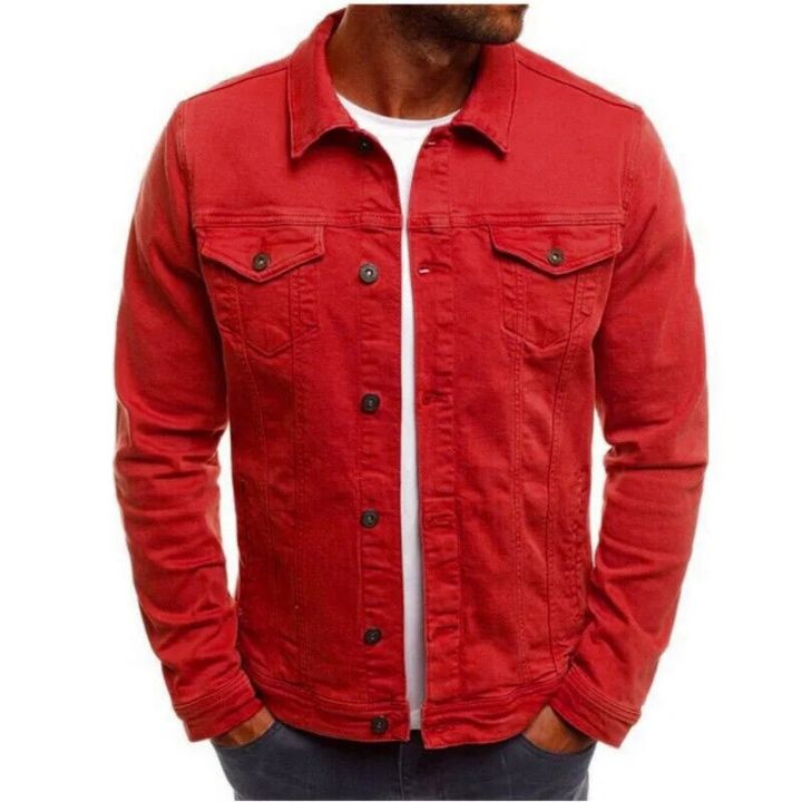 Solid Color Jeans Jackets Men Fashion Autumn Slim Jackets Mens Casual Denim Coats Turn-down Collar Streetwear Pocket Jacket Coat